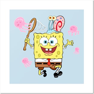 SpongeBob catching jellyfish Posters and Art